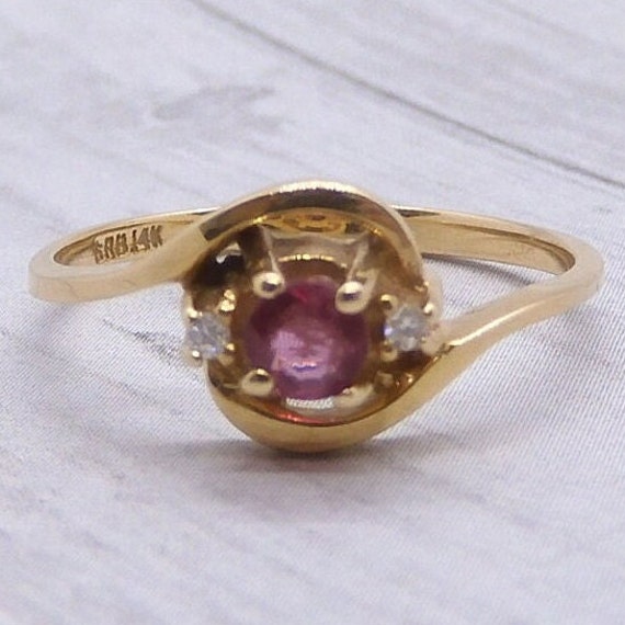 Petite Ruby and Diamond .22 ctw Ring 14k Gold - image 1