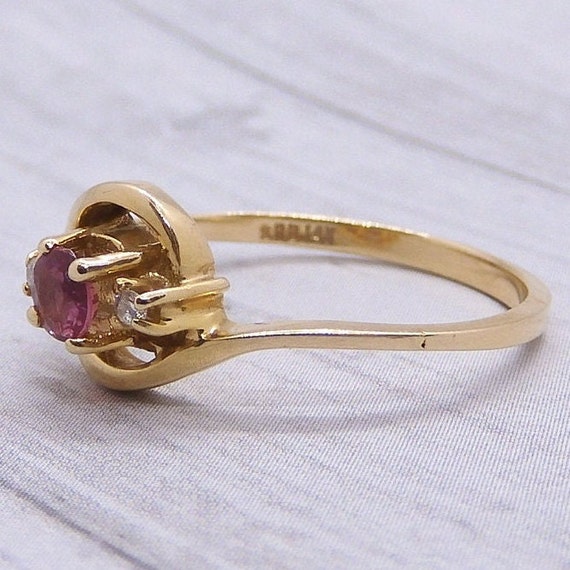 Petite Ruby and Diamond .22 ctw Ring 14k Gold - image 2