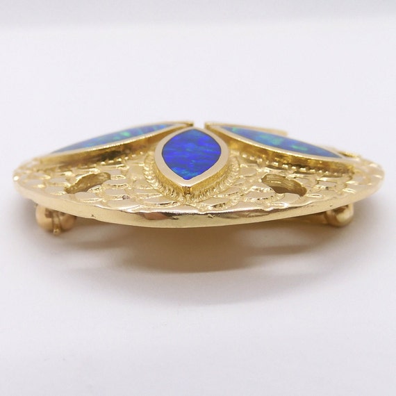 Sand Dollar Blue Opal Inlay Pin Brooch 14k Yellow… - image 6