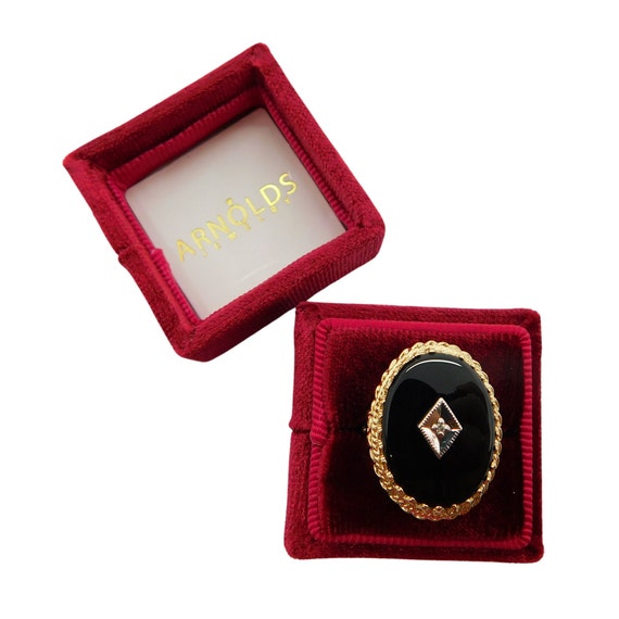 Vintage .005ct Diamond & Oval Onyx Ring 14K Yello… - image 7