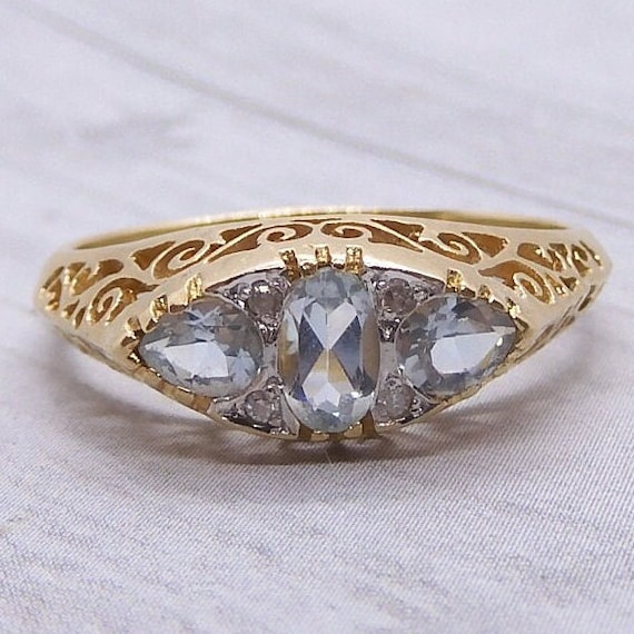 Aquamarine & Diamond Vintage Filigree Ring, Handc… - image 1