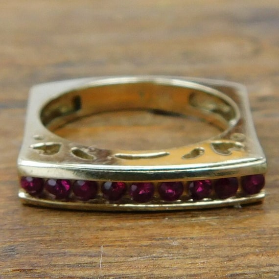 Ruby .36 ctw Square Band Ring 14k Gold - image 1