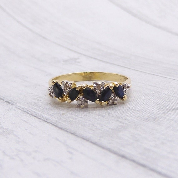 Sapphire & Diamond Band Ring .51 ctw 14k Yellow G… - image 7