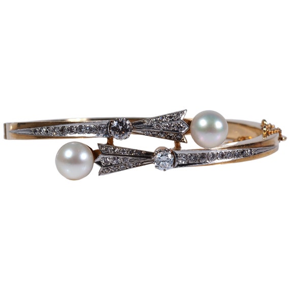 Retro 1.54 ctw Diamond & Pearl Bypass Bangle in 1… - image 2