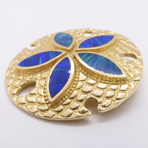 Sand Dollar Blue Opal Inlay Pin Brooch 14k Yellow… - image 4