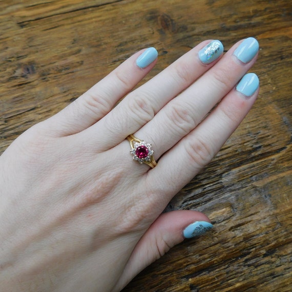 1.13 ctw Created Ruby and Faux Diamond Halo Ring … - image 4