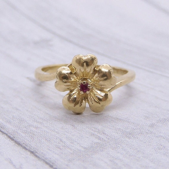 Forget Me Not Flower Ring Ruby Accent 14K Gold - image 7