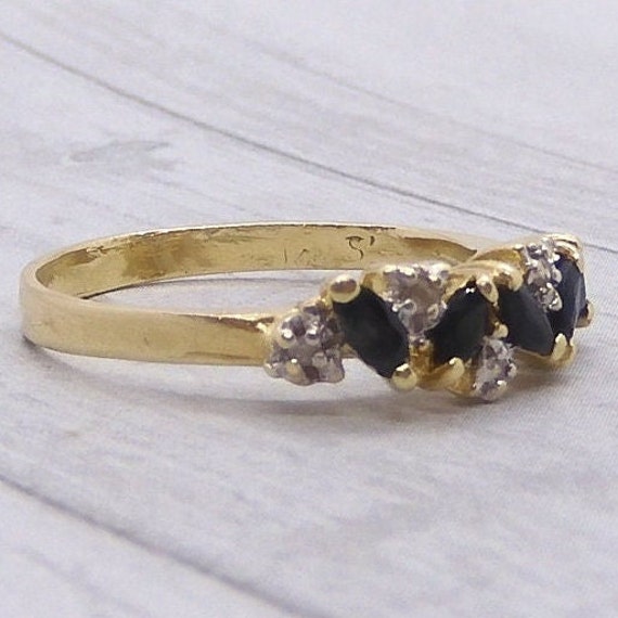 Sapphire & Diamond Band Ring .51 ctw 14k Yellow G… - image 3
