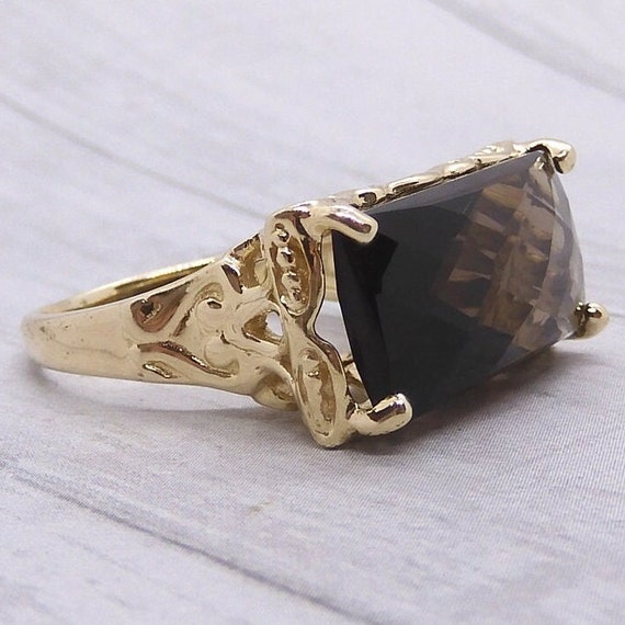 7.80 ct Checkerboard Faceted Smoky Quartz Ring 10… - image 3
