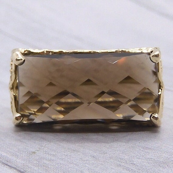 7.80 ct Checkerboard Faceted Smoky Quartz Ring 10… - image 2