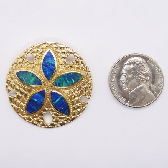 Sand Dollar Blue Opal Inlay Pin Brooch 14k Yellow… - image 5