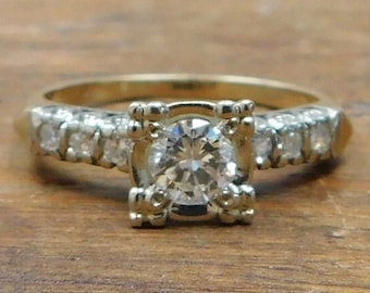 Vintage Diamond Engagement Ring .65 ctw 14k Two-Tone Square Head w/ Ornate Prongs/ Anniversary Gift/ Valentines Gift/ Girlfriend/ Wife/ Love