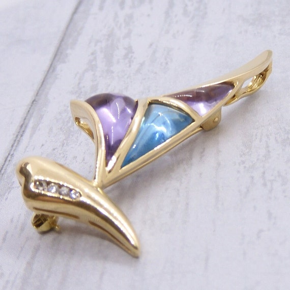 14k Gold Amethyst, Blue Topaz and Diamond Sailboa… - image 2