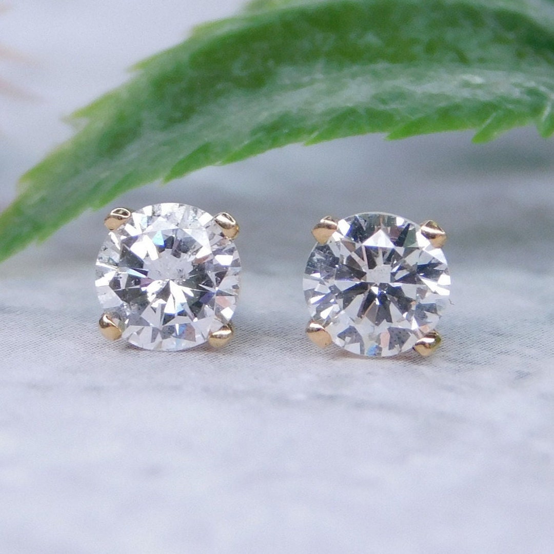 Classic .50ctw Diamond Solitaire Screw Back Stud Earrings 14K Gold Etsy
