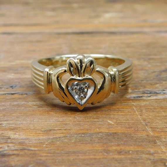 Diamond .04 Carat Claddagh Ring 14k Gold Two-Tone