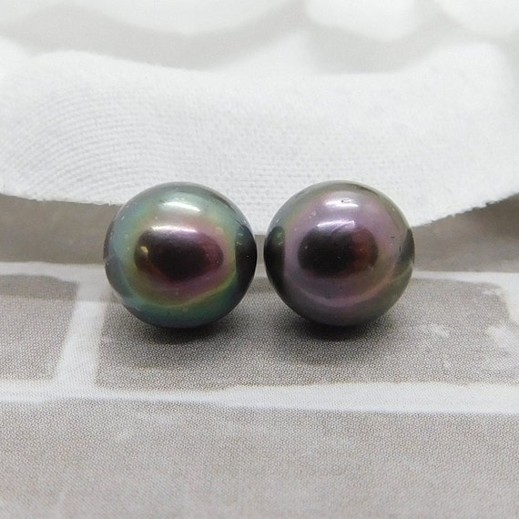 Cultured Black Tahitian Pearl Solitaire Stud Earri