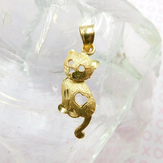 Adorable Articulated Cat Pendant 14K Yellow Gold - image 1