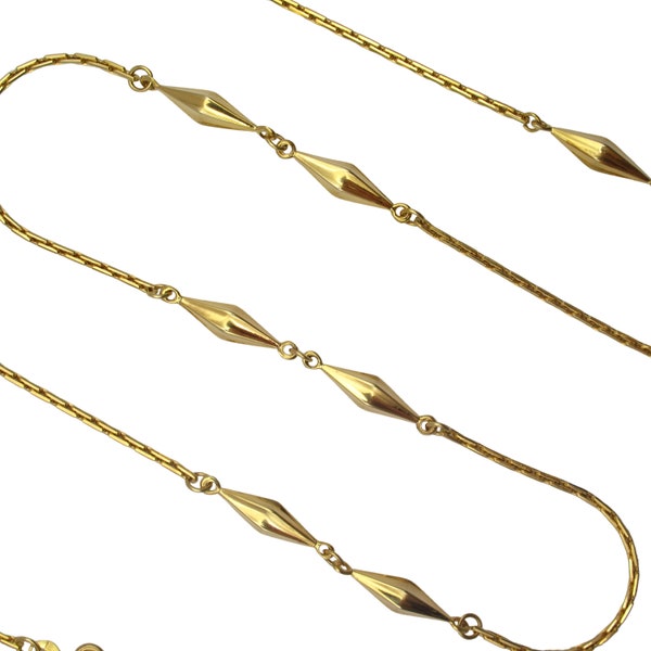 Long Geometric Layering Chain Link Station Necklace 14K Yellow Gold ~ 27" ~ 16.1 Grams