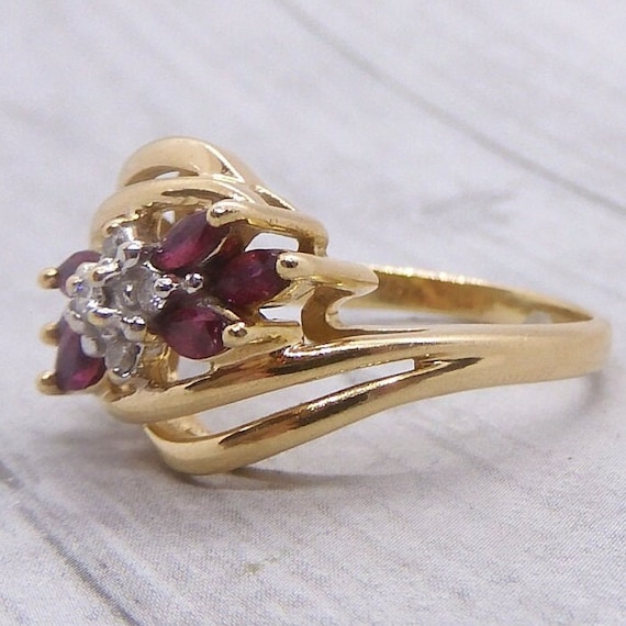 Ruby and Diamond .74 ctw Bypass Ring 14k Yellow a… - image 2