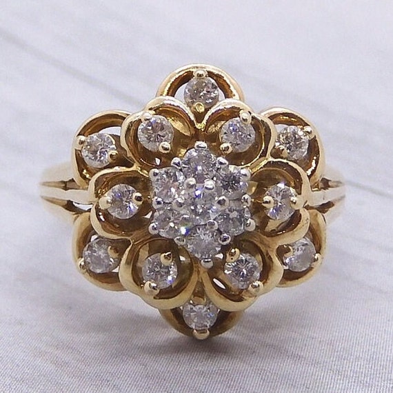 Diamond Cluster Ring .57 Ctw 14k Yellow Gold Etsy Australia