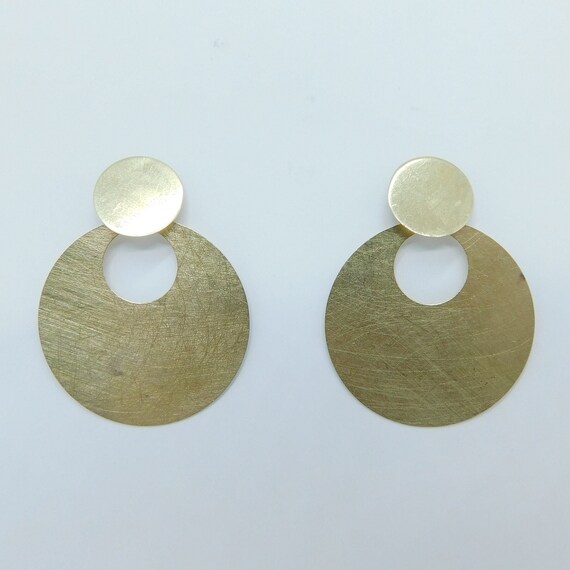 Double Disk Drop Earrings 14K Yellow Gold - image 2