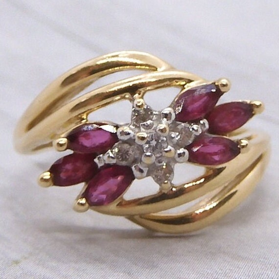 Ruby and Diamond .74 ctw Bypass Ring 14k Yellow a… - image 1