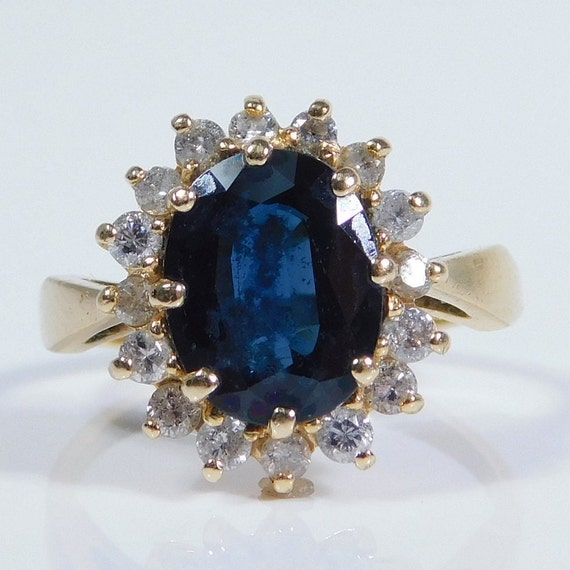 Royal 4.23ctw Sapphire & Diamond Halo Ring 14K Ye… - image 2