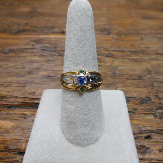 14k Gold Two-Tone .20 ctw Iolite and Emerald Ring - image 5