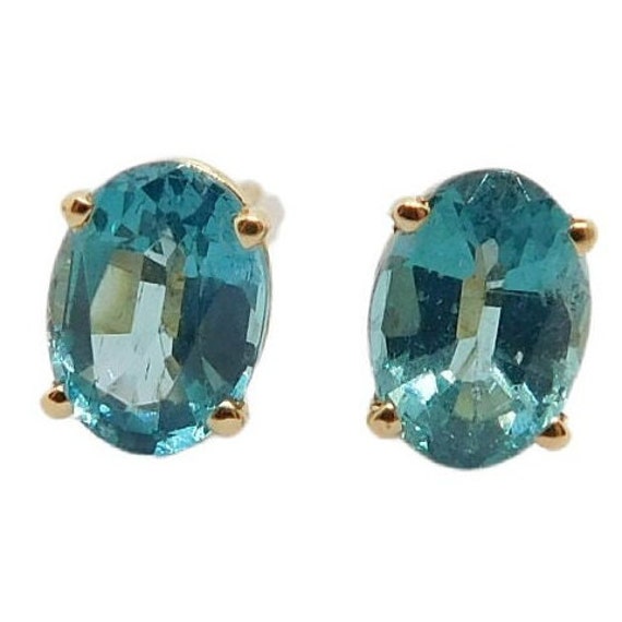 Neon 1.70ctw Blue Apatite Stud Earrings 14K Yello… - image 1