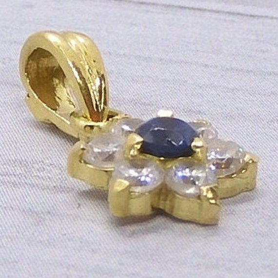 Faux Diamond and Faux Blue Zircon .47 ctw Flower … - image 3