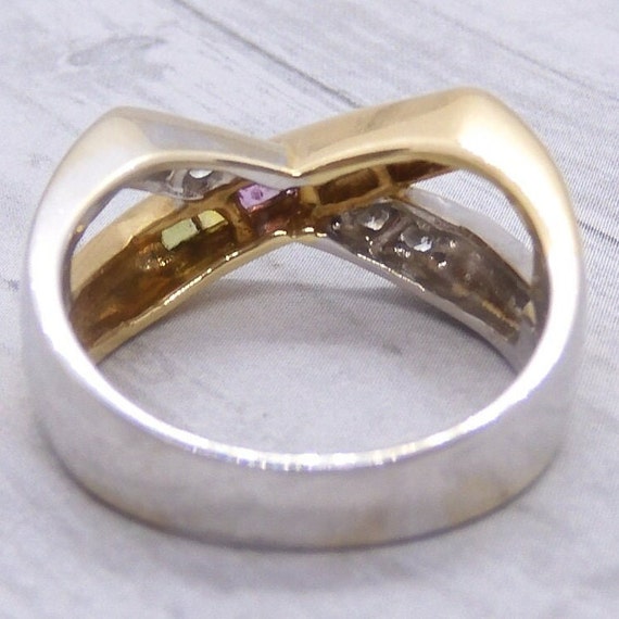 Colorful Rainbow Sapphire and Diamond X Ring .54 … - image 5