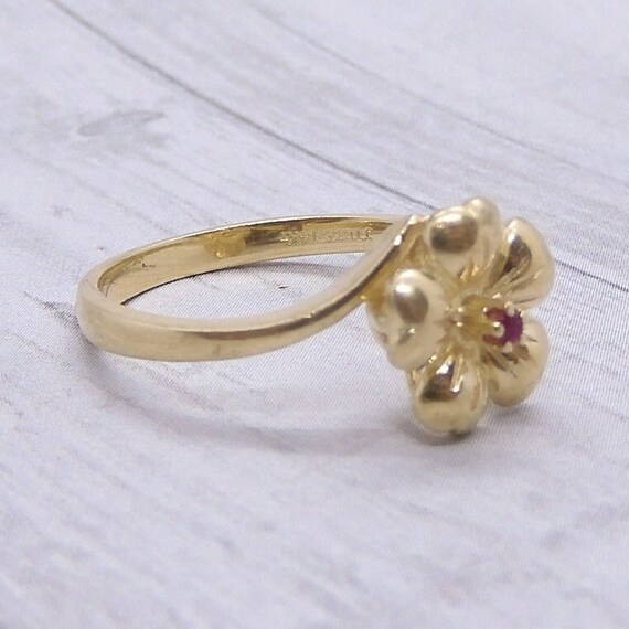 Forget Me Not Flower Ring Ruby Accent 14K Gold - image 3