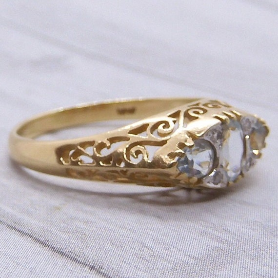 Aquamarine & Diamond Vintage Filigree Ring, Handc… - image 3