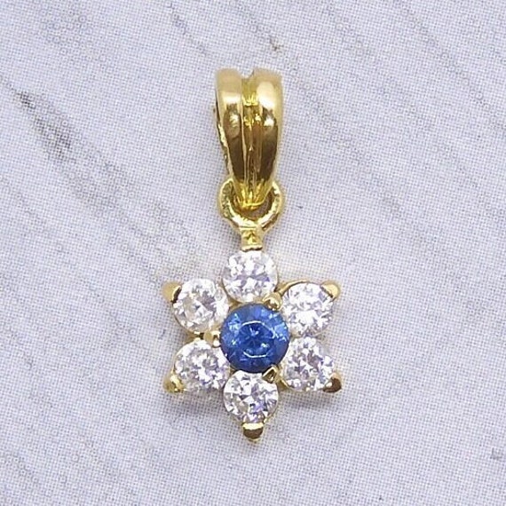 Faux Diamond and Faux Blue Zircon .47 ctw Flower … - image 1