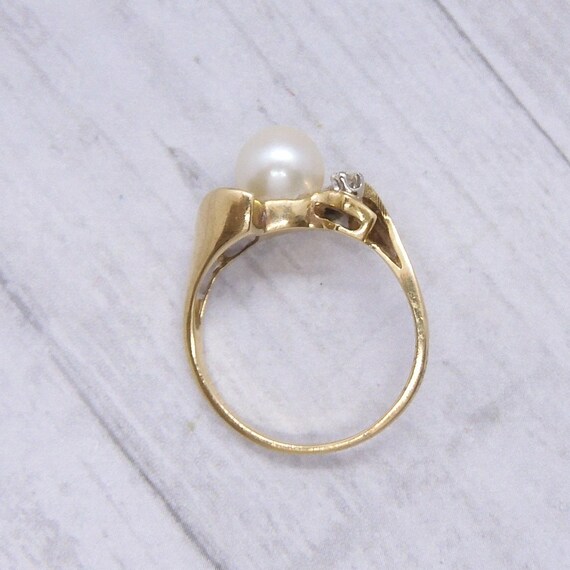 Vintage Cultured Pearl and Diamond .06 ctw Bypass… - image 4