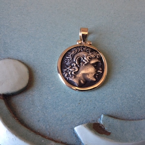 Alexander the Great silver coin.Gold k14&Silver pendant.Alexander the Great pendant,ancient coin pendant, greek coin pendant, greek pendant