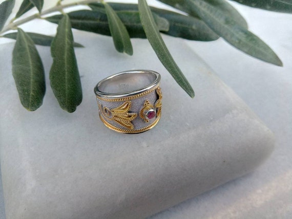Natural Ruby Ring Byzantine Style 925 Sterling Si… - image 7
