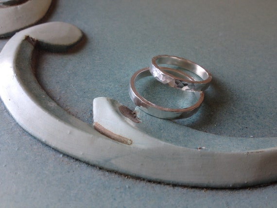 Hammered Finish Wedding Rings,Solid Silver,Handma… - image 7
