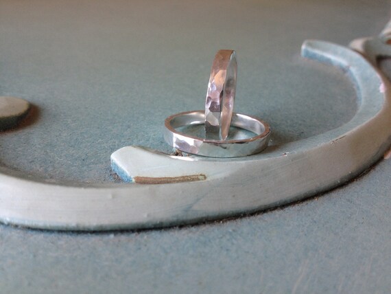 Hammered Finish Wedding Rings,Solid Silver,Handma… - image 8