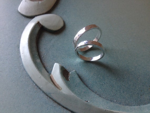 Hammered Finish Wedding Rings,Solid Silver,Handma… - image 5