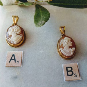 18k Gold Rare Cameo pendant-Real Cameo pendant-Carved by hand lady profile-Handmade jewel-Gold Cameo charm-Rear Cameo Jewelry-Cameo Pendant
