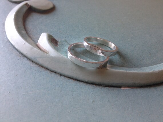 Hammered Finish Wedding Rings,Solid Silver,Handma… - image 3