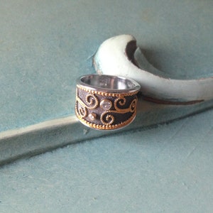 Handmade Byzantine sterling silver ring,Sterling silver and 22K gold plated silver statement ring,Greek jewelry for women, women&#39;s rings