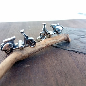 Silver Vespa Cufflinks,Miniature jewels,Vespa,Vintage scooter,Micro Art,Small People,Special gift for him,Figure Jewelry,Little People Jewel