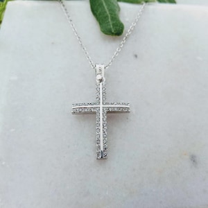 14k Gold Kreuz.Taufe Weißgold Kreuz.Kreuz für Mädchen.Swarovski Stein Gold Kreuz.K14 Kreuz.Christian Kreuz Anhänger.Minimal Weißgold Kreuz