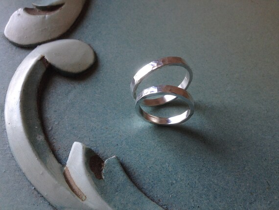 Hammered Finish Wedding Rings,Solid Silver,Handma… - image 6