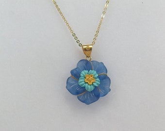 Art Luxury k18 gold Flower with blue rock crustal and turquoise.Solid gold 18k.Fine art jewelry.Combination of flowers.Sunflower pendant.18K
