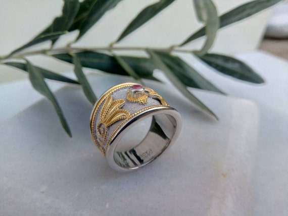 Natural Ruby Ring Byzantine Style 925 Sterling Si… - image 3