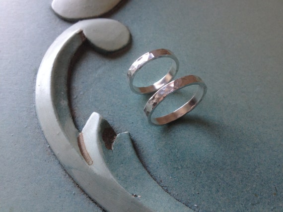Hammered Finish Wedding Rings,Solid Silver,Handma… - image 1
