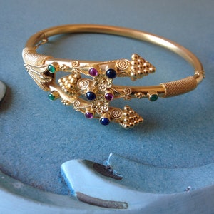 Byzantine Bangle Bracelet K18 Solid Gold.Handmade Byzantine style.Byzantine Bracelet.Precious stones.Ruby,Emerald,Sapphire.Greek jewelry.